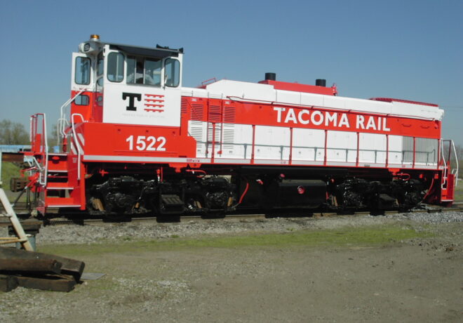 Red locomotive with 